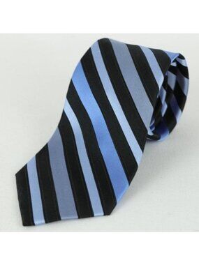 Croft & Barrow Men's Black & Blue Striped 100% Silk Tie